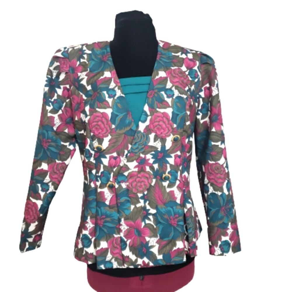 Vintage Good Times Double Breasted‎ Floral Career Blazer Jacket 14